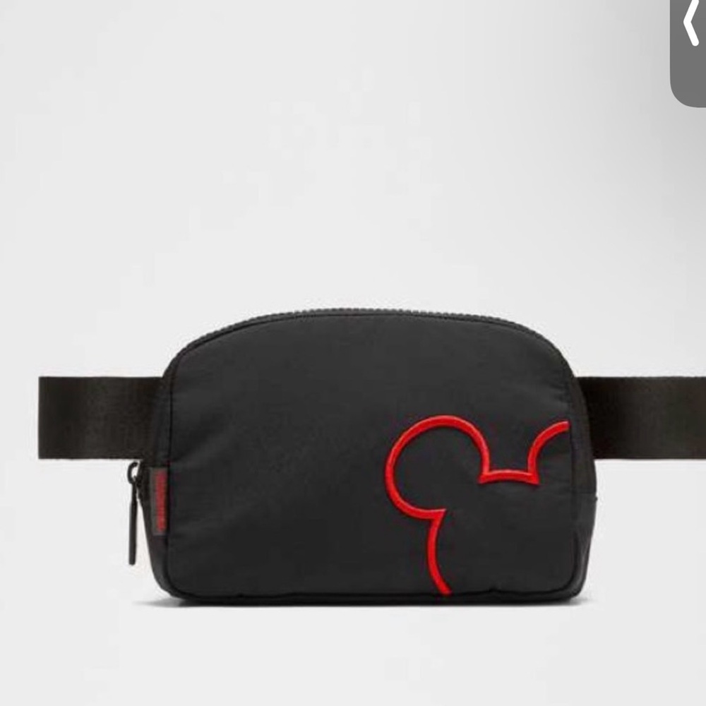 Black Crossbody Belt Bag with Red Mickey Outline